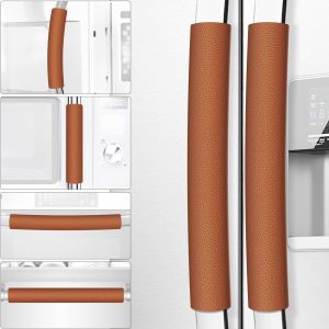 6PCS Orange Leather Kitchen Appliance Door Handle Cover Trim Anti-stain Non-Slip