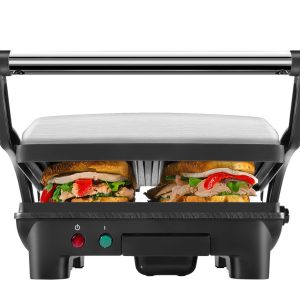 3-in-1 Electric Indoor Panini Press Grill, 4-Slice Sandwich Press, Opens 180°