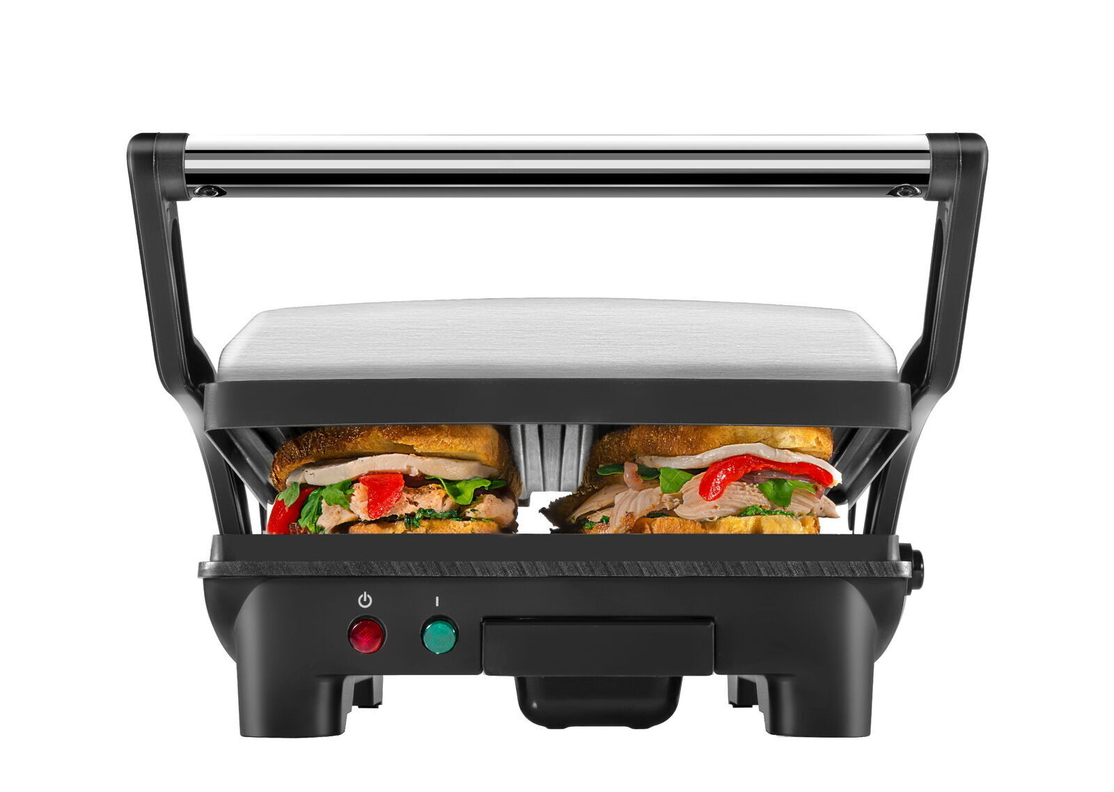 3-in-1 Electric Indoor Panini Press Grill, 4-Slice Sandwich Press, Opens 180°