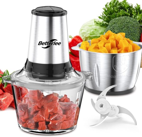 Betterlee Food Processor, Electric Meat Grinder with Two 8 Cups Bowls, Food…