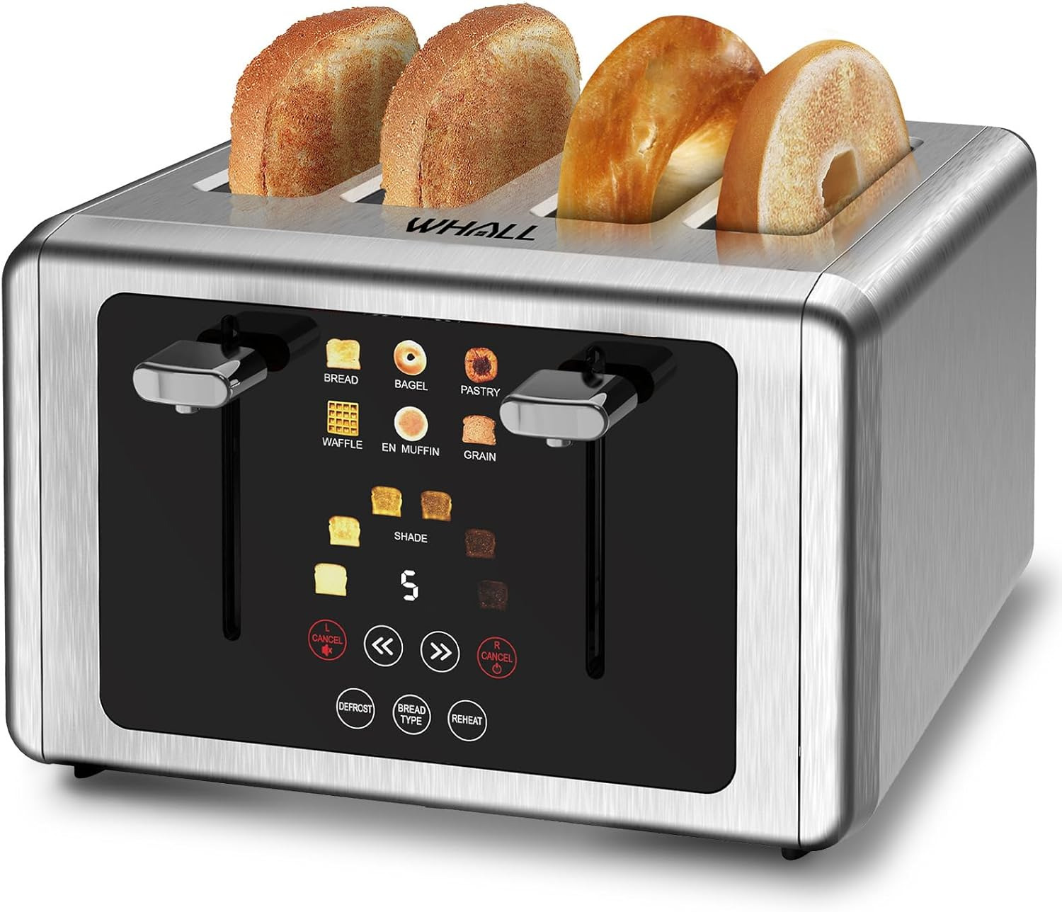 4 Slice Touch Screen Toaster, Stainless Steel Toasters Digital Timer, Dual Contr