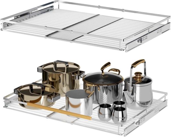 Expendable Pull Out Cabinet Organizer XL(23″-40″W x 22.5″D), Chrome x 2pcs