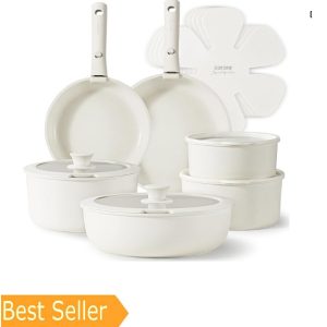 Carote 17 Pcs Non Stick Pots Pans Set Cream White