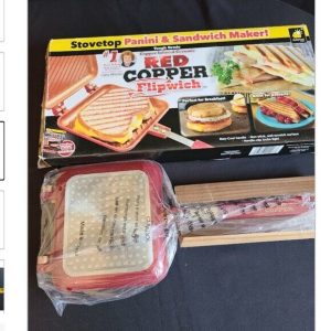 Red Copper Flipwich Stovetop Panini Sandwich Maker NEW OpenBox Non Stick Ceramic