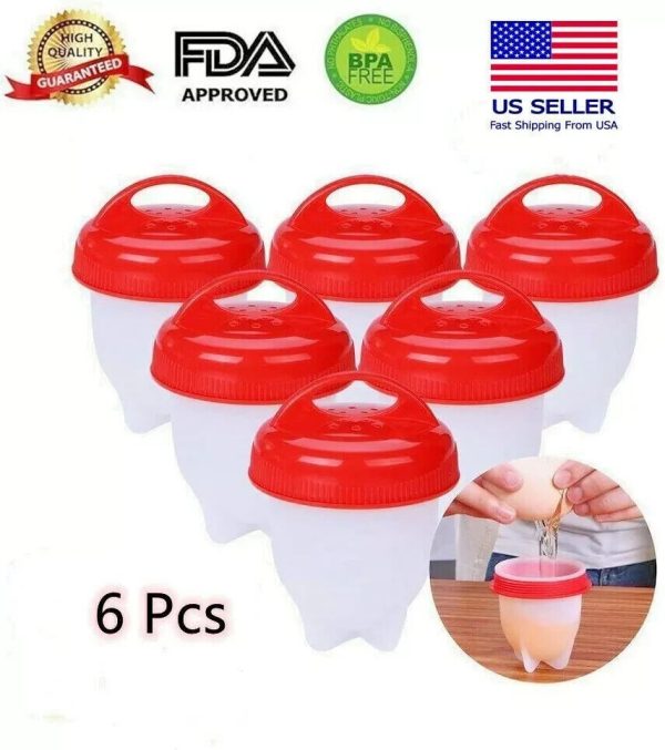 6Pcs Silicone Egg Cooker Hard Boiled Non Stick Without the Shell as seen on TV