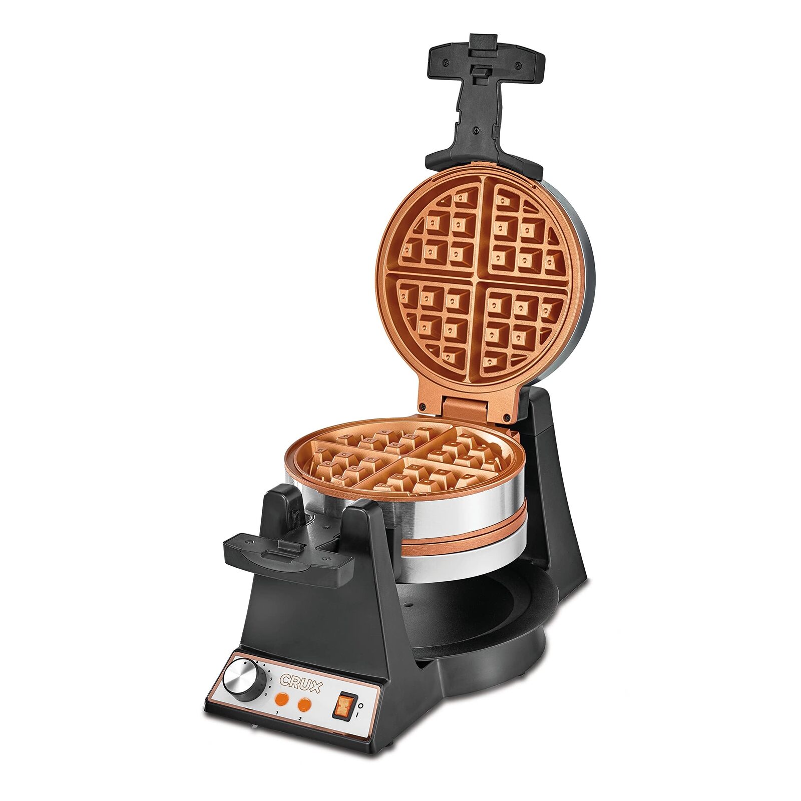 CRUX Double Rotating Belgian Waffle Maker with Nonstick Copper Plates for Eas…