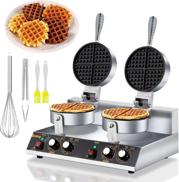 2400W Commercial Waffle Maker Machine Nonstick for Bakery, Restaurant, Snack Bar