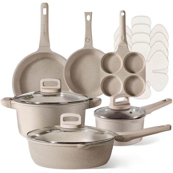 13pcs Kitchen Pots and Pans Set Non Stick, Taupe Nonstick Cookware Set, Fryin…