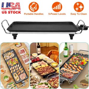 1400W Electric Nonstick BBQ Grill Griddle Adjustable Temperature Indoor Barbecue