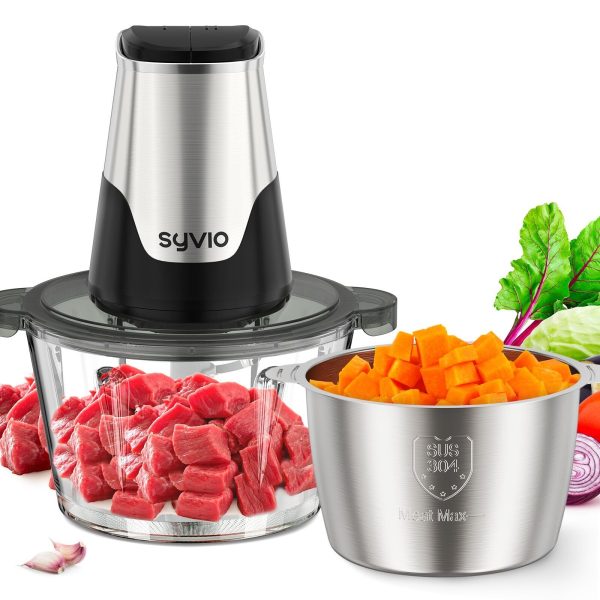 Food Processors with 2 Bowls, Meat Grinder 4 Bi-Level Blades, Mini Electric F…