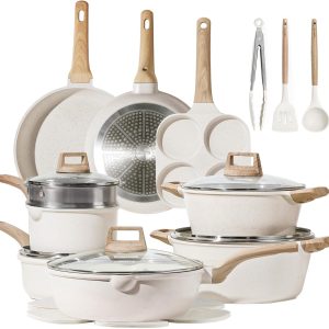 21Pcs Pots and Pans Set, Nonstick Cookware Sets, White Granite Induction Cookwar