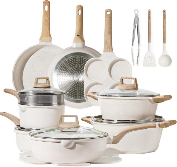 21Pcs Pots and Pans Set, Nonstick Cookware Sets, White Granite Induction Cookwar