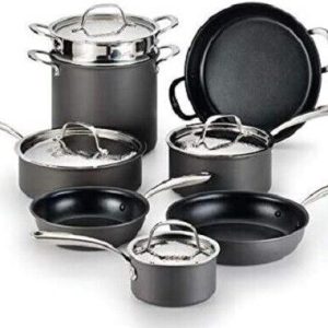 Lagostina Nera Hard Anodized Nonstick 12-Pc Cookware Set-Hammered Stainless Lids