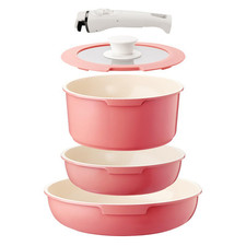 Ceramic Pots and Pans Set Non Stick Pink 5Pcs Nonstick Cookware with Detachable