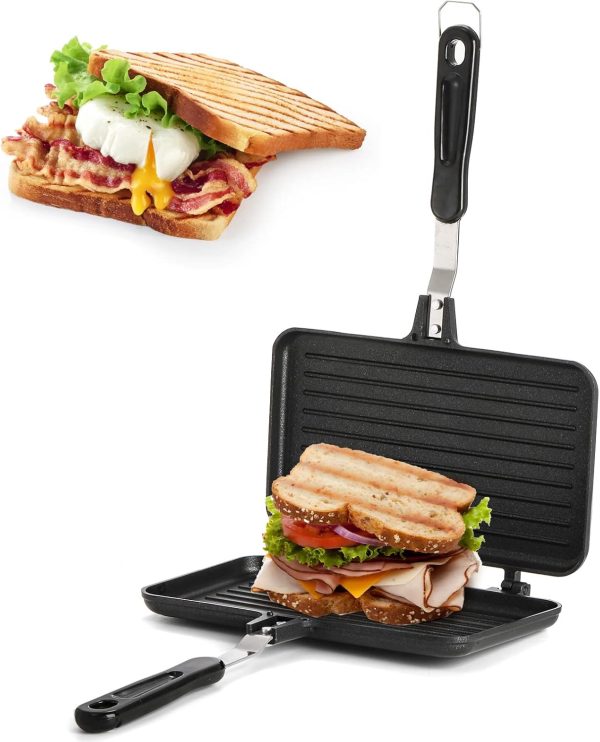 SOUJOY Sandwich Maker, Non-Stick Grill Panini Maker Pan with Handle, Stovetop To