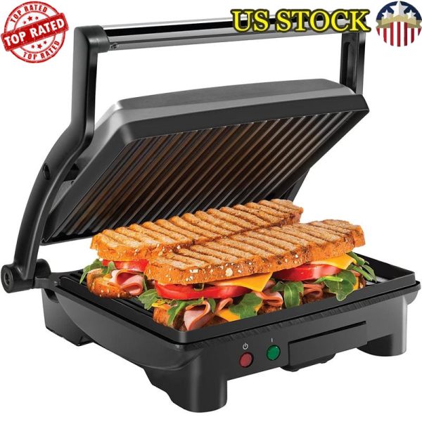 3-in-1 Panini Press Grill Non-Stick Indoor Electric Griddle Cook Healthy Meals