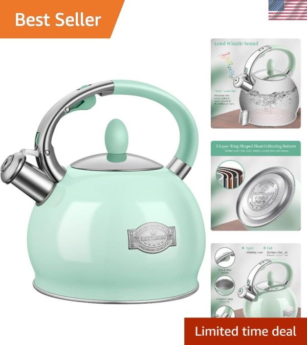 Tea Kettle for Stovetop Whistling Tea Kettles Modern Green Stainless Steel Te…