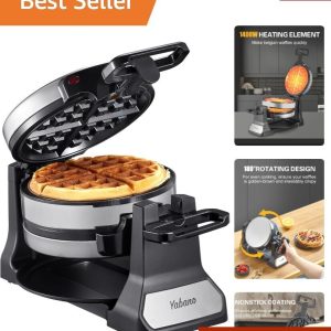 Classic Rotating Waffle Iron with Nonstick Plates – Double Flip Waffle Maker