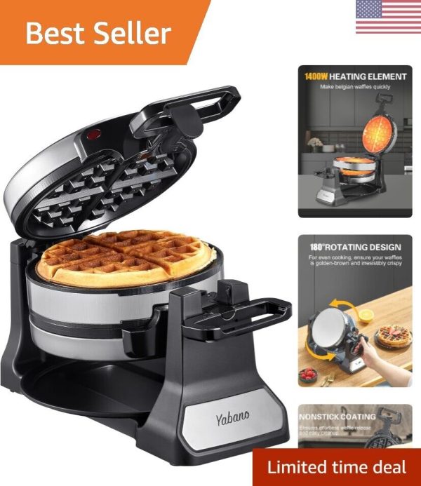 Classic Rotating Waffle Iron with Nonstick Plates – Double Flip Waffle Maker