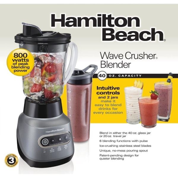 Hamilton Beach 58181 Wave Crusher Blender with 40 oz. Glass Blender Jar and 20