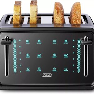 Gevi 4 Slice Toaster LED Digital Touchscreen Extra-Wide Slots Black