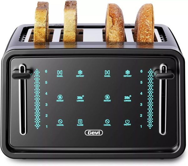 Gevi 4 Slice Toaster LED Digital Touchscreen Extra-Wide Slots Black