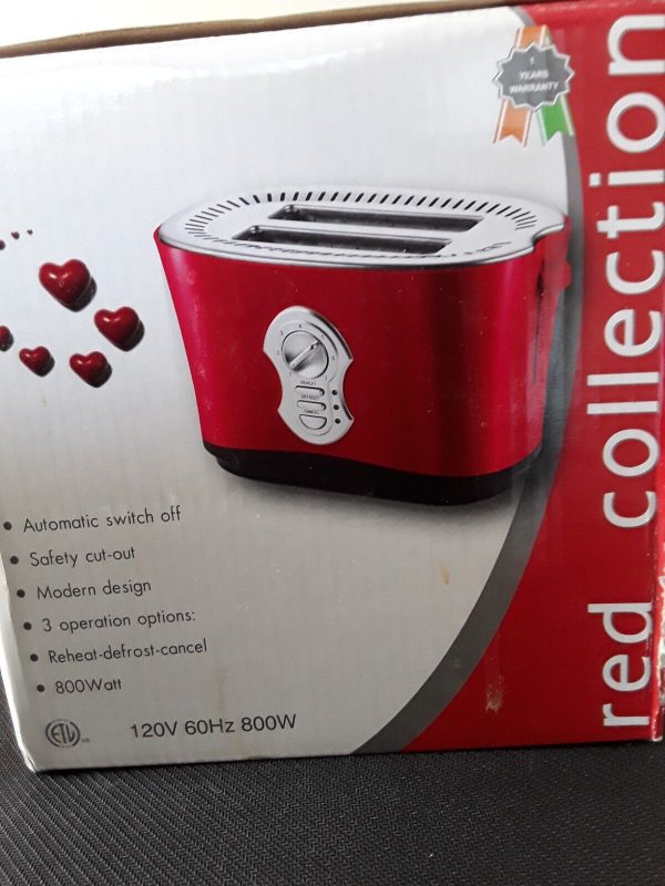 toaster 2 slice, red collection