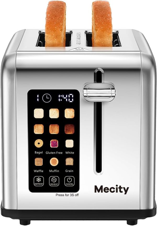 Mecity 2 Slice Toaster Touch Screen 1.5″ Wide Slot, Stainless Steel Smart Bread