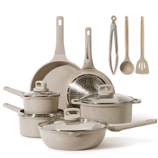 Carote Nonstick Pots and Pans Set, 13 Pcs Induction Kitchen Cookware Sets(Taupe