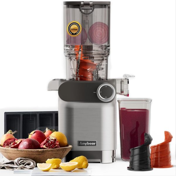 Cold Press Juicer, 200W Masticating Slow Juicer 4.3″ Large Feed Chute Fit Whole