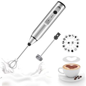 Milk Frother Handheld, Rechargeable Whisk Drink Mixer for Coffee with Art Ste…