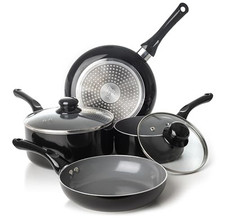 6 Piece Black Nonstick Cookware Set Pots And Pans With Glass Lid Induction Stay