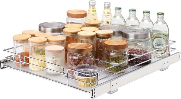 14″W X 21″D Pull Out Cabinet Organizer, Heavy Duty Slide Out Pantry Shelves, Chr