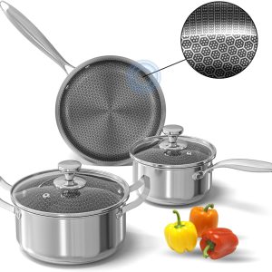 Pots and Pans Set,5 Pcs Nonstick Kitchen Cookware Sets,Stainless Steel Pots and