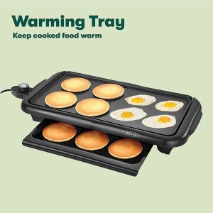 Large Electric Griddle for Cooking Breakfast Meat Tacos Tortillas Kitchen