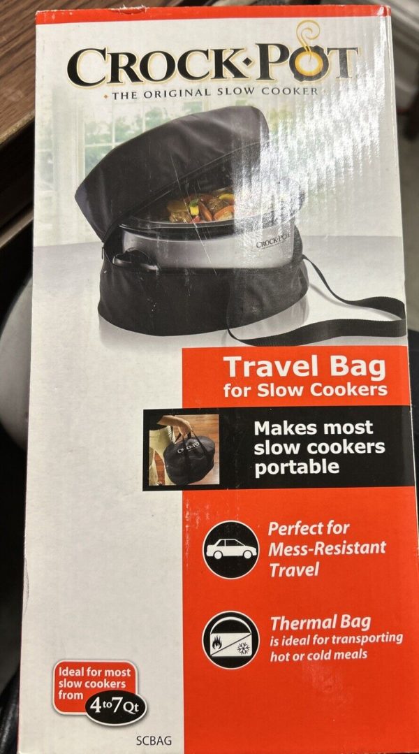 Black Thermal CROCKPOT TRAVEL BAG w/Lid Strap & Handles for 4-7 Qt. Slow Cooker