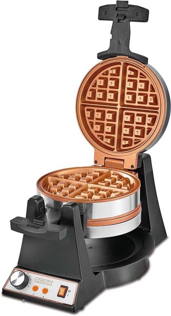 CRUX Double Rotating Belgian Waffle Maker, Keto Chaffles Iron with Nonstick PFOA