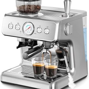 20 Bar Professional Espresso Maker with Milk Frother Steam Wand & Grinder