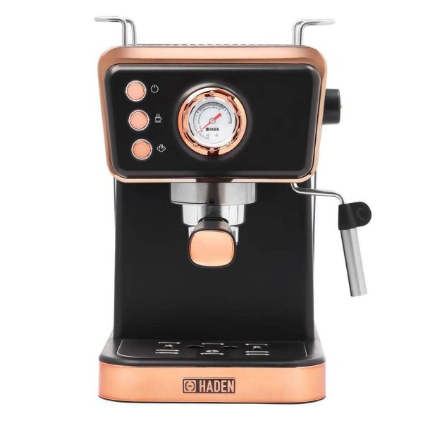 HADEN Espresso Machine Barista Brew 7-Cup Black/Copper Powerful Pressure Pump