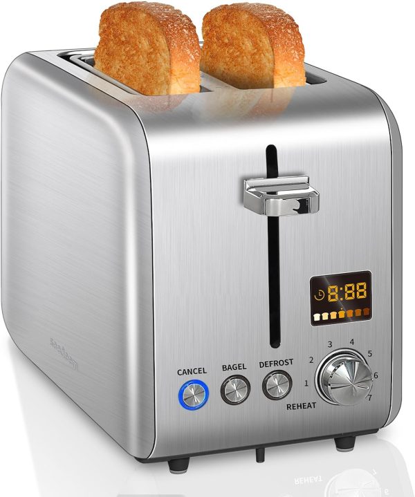 SEEDEEM Toaster 2 Slice, Stainless Steel Bread Toaster Color LCD Display,7 Bread