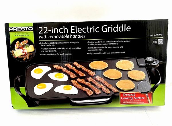 Presto 07061 22-inch Electric Grill Griddle With Removable Handles Black