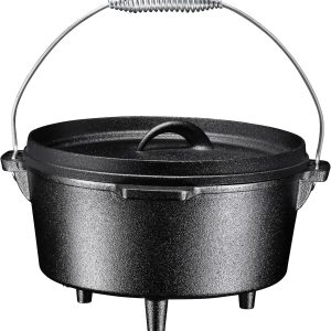 round Cast Iron Pot Pre-Seasoned 3 Legged Dutch Oven Pot with Lid, 4 -Quart with