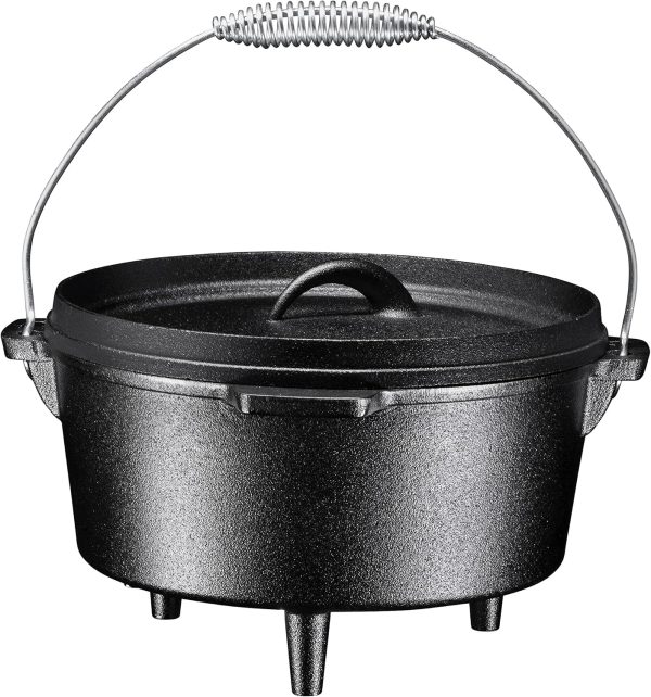 round Cast Iron Pot Pre-Seasoned 3 Legged Dutch Oven Pot with Lid, 4 -Quart with