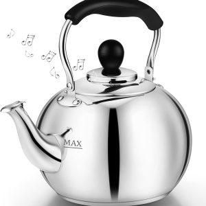 Whistling Tea Kettle Stovetop – 2.5 Quart round Tea Kettle Stovetop, Silver Mirr