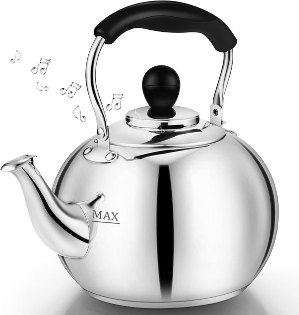 Whistling Tea Kettle Stovetop – 2.5 Quart round Tea Kettle Stovetop, Silver Mirr