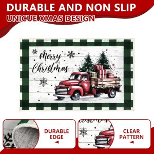 Christmas Kitchen Rugs Set of 3, Non Slip Christmas Kitchen Mats for Floor, W…