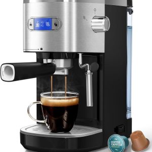 20 Bar Semi-Automatic Coffee Espresso Maker,Milk Frother Steam Wand,LCD Display