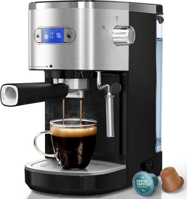 20 Bar Semi-Automatic Coffee Espresso Maker,Milk Frother Steam Wand,LCD Display