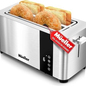 Full Stainless Steel Toaster 4 Slice Long Extra-Wide Slots with Removable Tray