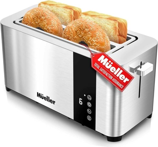 Full Stainless Steel Toaster 4 Slice Long Extra-Wide Slots with Removable Tray